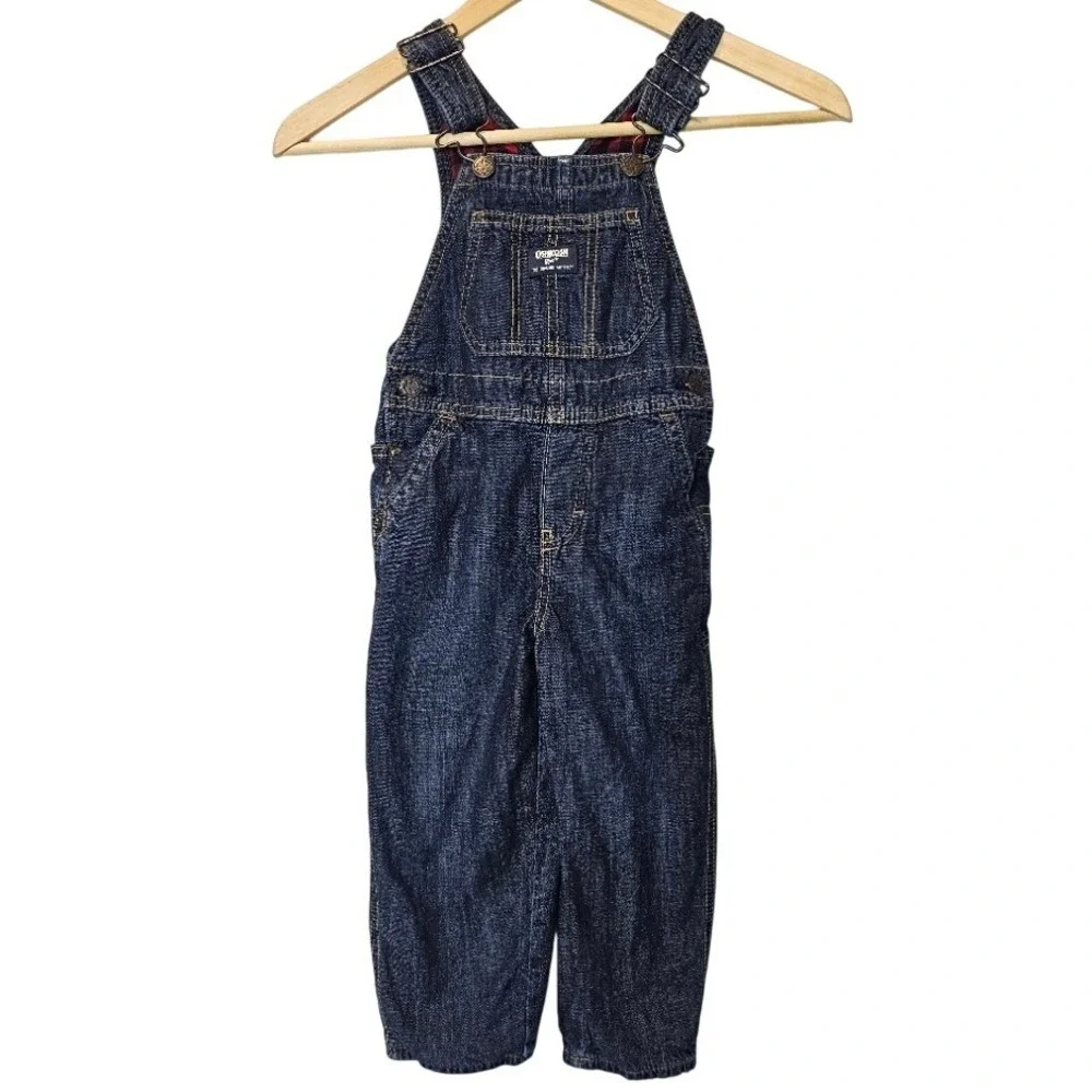 OshKosh B'gosh‎ Boys Plaid-Lined Denim Overalls | Retro Classic Style Size 4T